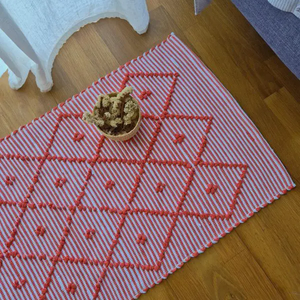 Small Coral and White Striped Rug - 50x100cm - Knotted Rug