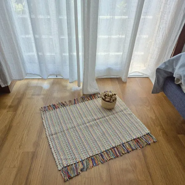 Mini Cream Rug With Colorful Lines - 60x45cm - Traditional Rug