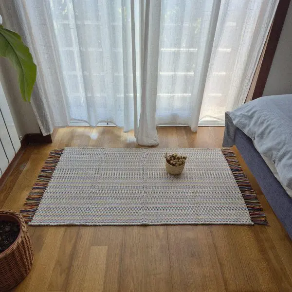 Small Cream Rug With Colorful Lines - 60x100cm - Traditional Rug