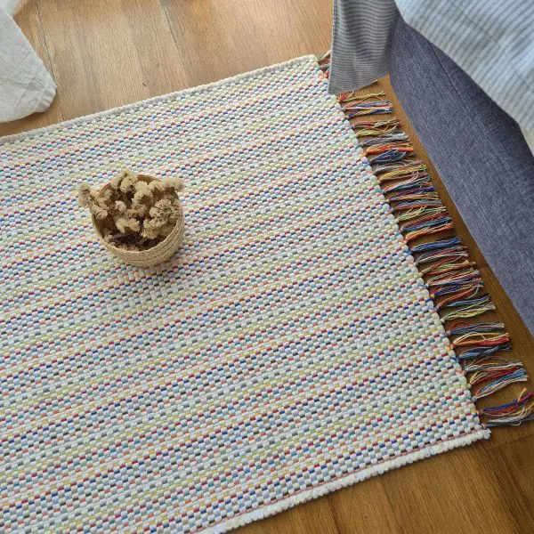 Small Cream Rug With Colorful Lines - 60x100cm - Traditional Rug