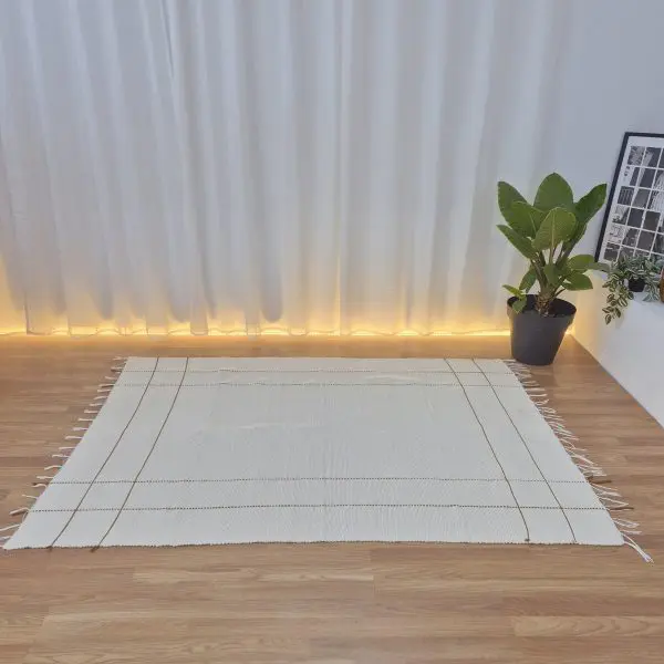 Large Cream Rug With Mustard Yellow Lines  - 140x200cm - Traditional Rug