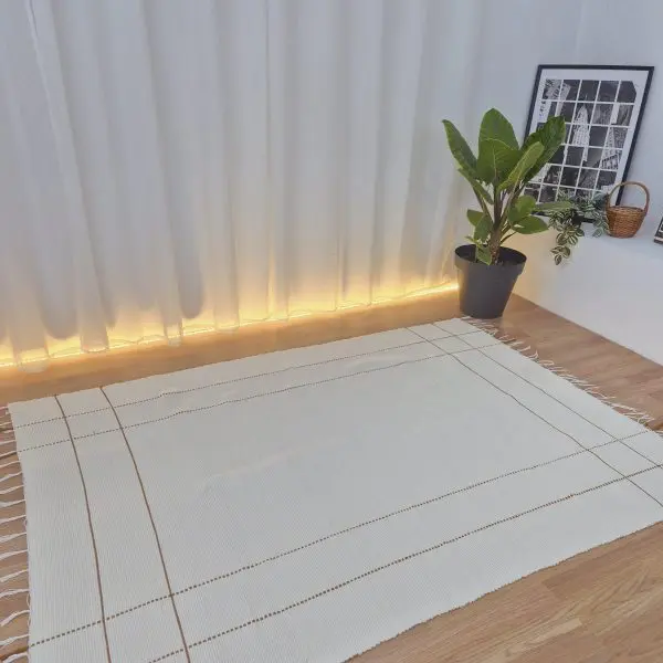 Large Cream Rug With Mustard Yellow Lines  - 140x200cm - Traditional Rug