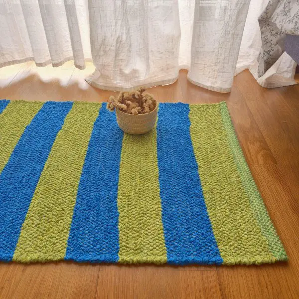 Medium Blue and Green Striped Rug - 70x140cm - Ring Line Rug
