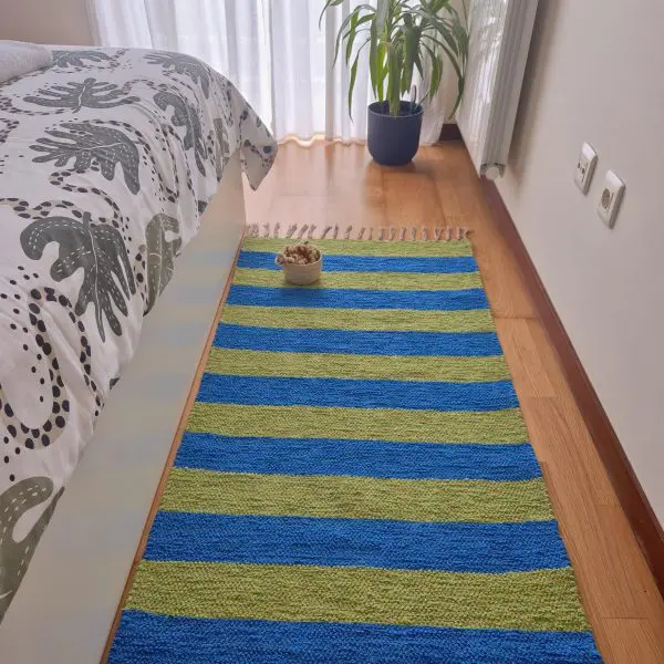 Medium Blue and Green Striped Rug - 70x140cm - Ring Line Rug