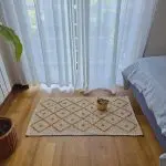 Small Mustard Yellow and White Striped Rug - 50x100cm - Knotted Rug
