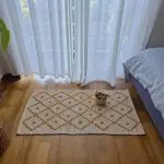 Small Mustard Yellow and White Striped Rug - 50x100cm - Knotted Rug