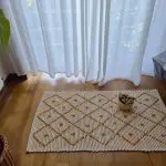 Small Mustard Yellow and White Striped Rug - 50x100cm - Knotted Rug