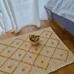 Small Mustard Yellow and White Striped Rug - 50x100cm - Knotted Rug