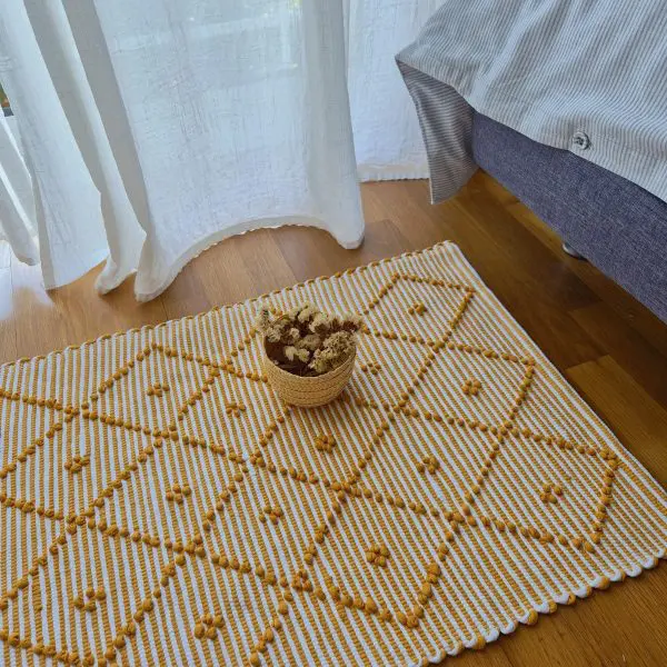Small Mustard Yellow and White Striped Rug - 50x100cm - Knotted Rug