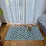 Small Green and White Striped Rug - 50x100cm - Knotted Rug