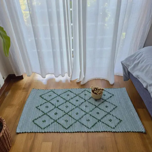 Small Green and White Striped Rug - 50x100cm - Knotted Rug