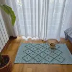Small Green and White Striped Rug - 50x100cm - Knotted Rug
