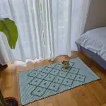 Small Green and White Striped Rug - 50x100cm - Knotted Rug