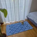Small Blue and White Striped Rug - 50x100cm - Knotted Rug