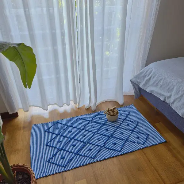 Small Blue and White Striped Rug - 50x100cm - Knotted Rug