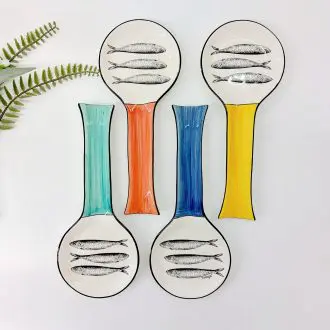 ceramic spoon base with sardines