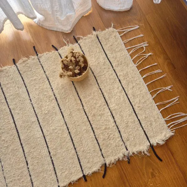 Mini Cream Rug With Black Lines - 50x80cm - Soft Rug