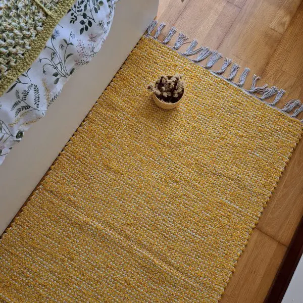 Medium Mustard Yellow Cream Rug - 70x140cm - Traditional Rug