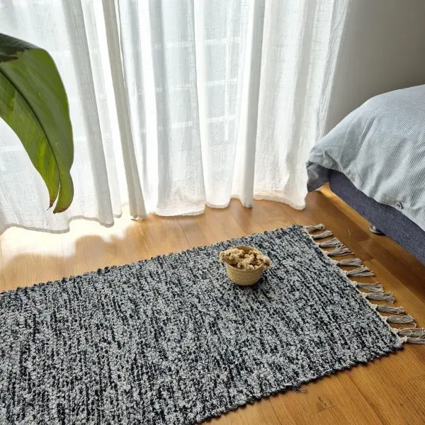 Small Black Grey Silver Glitter Rug - 50x100cm - Traditional Rug