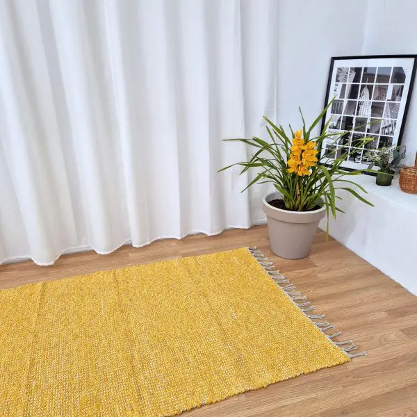 Large Mustard Yellow Cream Rug - 100x150cm - Traditional Rug