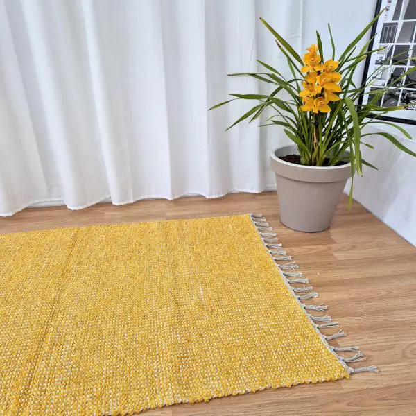 Large Mustard Yellow Cream Rug - 100x150cm - Traditional Rug