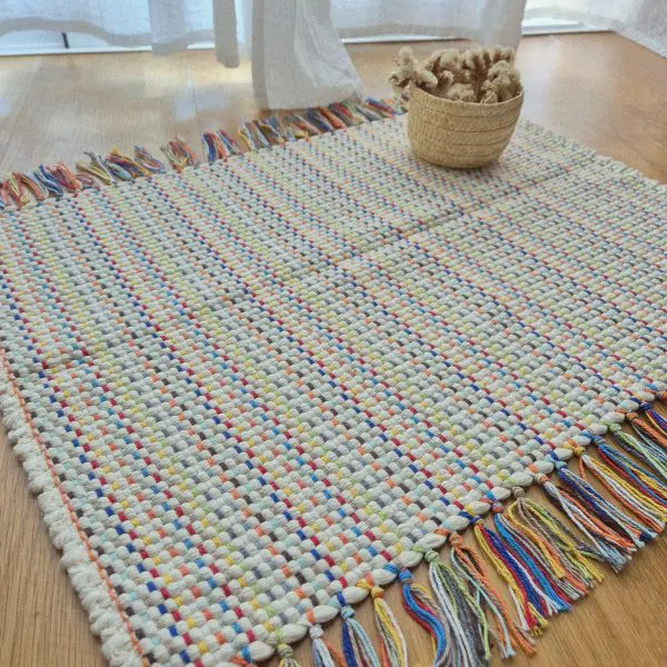 Mini Cream Rug With Colorful Lines - 60x45cm - Traditional Rug