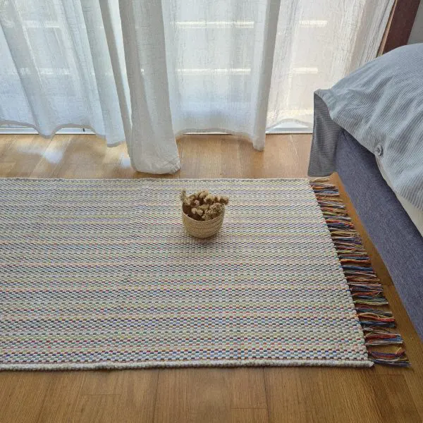 Small Cream Rug With Colorful Lines - 60x100cm - Traditional Rug