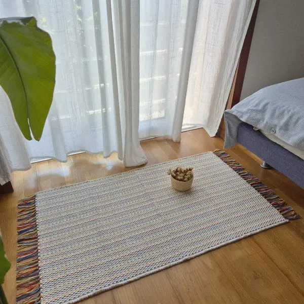 Small Cream Rug With Colorful Lines - 60x100cm - Traditional Rug