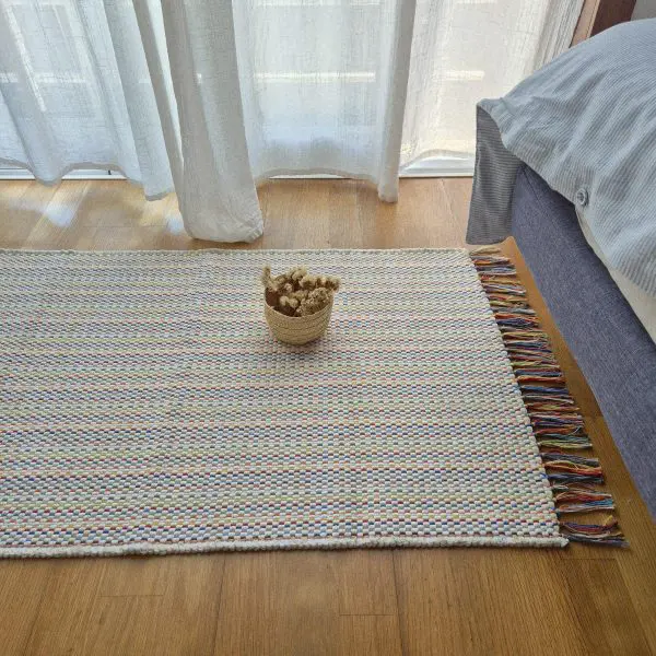 Small Cream Rug With Colorful Lines - 60x100cm - Traditional Rug