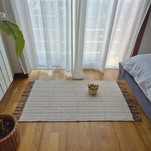Small Cream Rug With Colorful Lines - 60x100cm - Traditional Rug