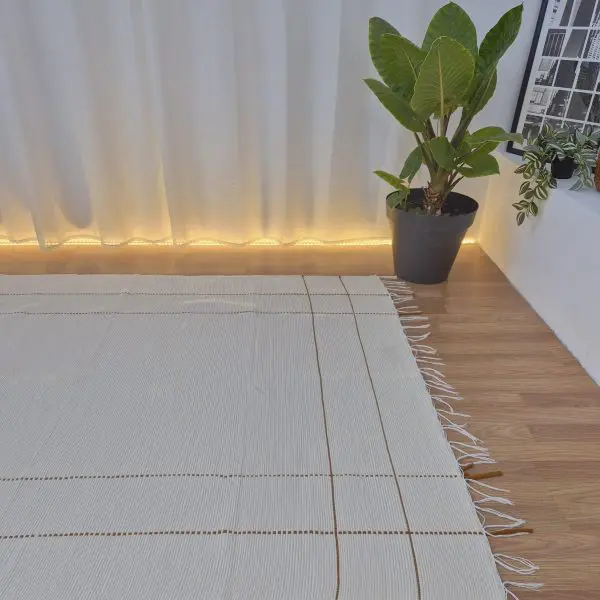 Large Cream Rug With Mustard Yellow Lines  - 140x200cm - Traditional Rug