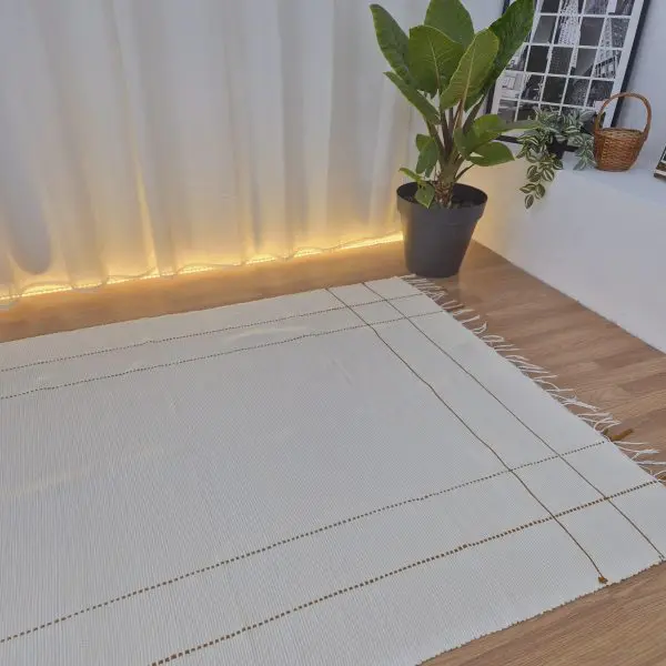 Large Cream Rug With Mustard Yellow Lines  - 140x200cm - Traditional Rug