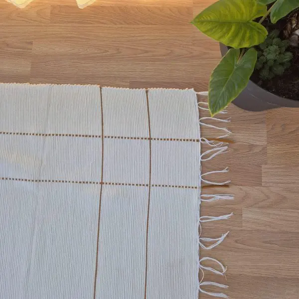 Large Cream Rug With Mustard Yellow Lines  - 140x200cm - Traditional Rug
