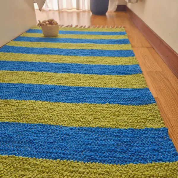Medium Blue and Green Striped Rug - 70x140cm - Ring Line Rug