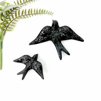 textured ceramic black birds