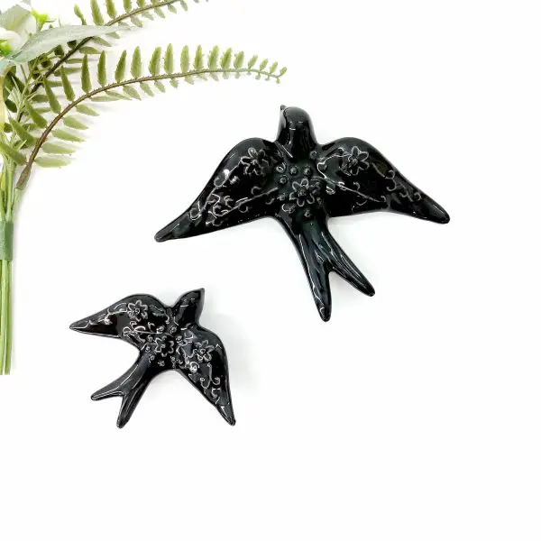 textured ceramic black birds
