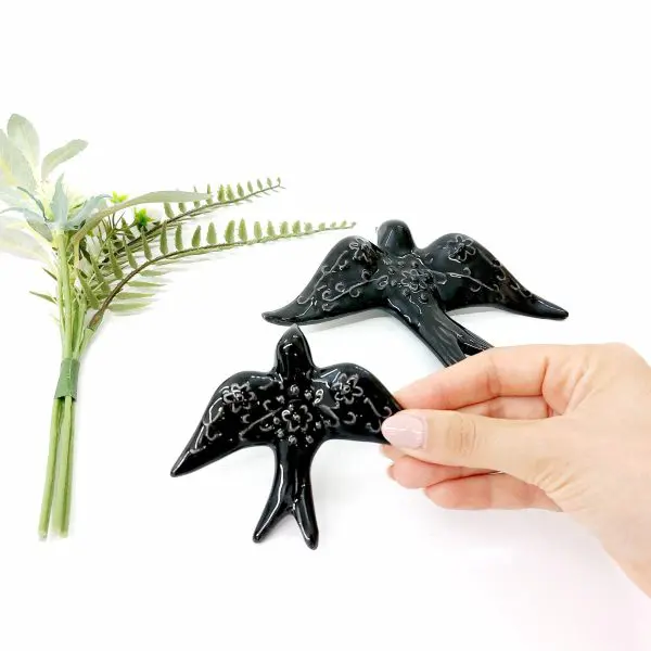 Black Birds With Flower Relief