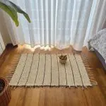 Small Cream Rug With Black Lines - 50x100cm - Soft Rug