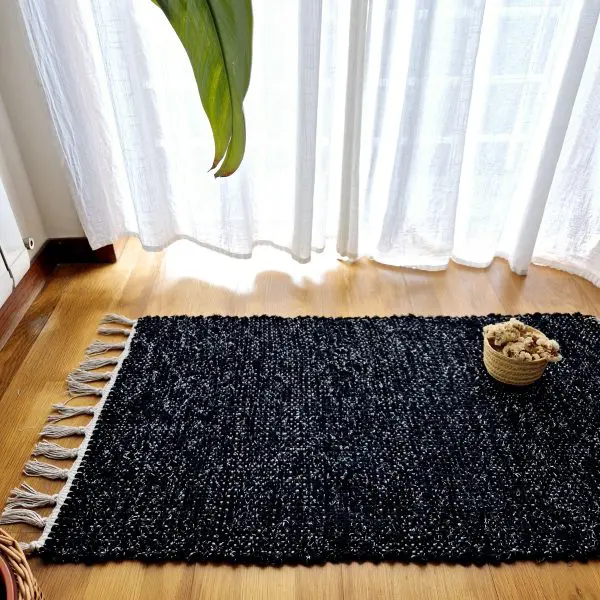 Small Black Silver Glitter Rug - 50x100cm - Traditional Rug