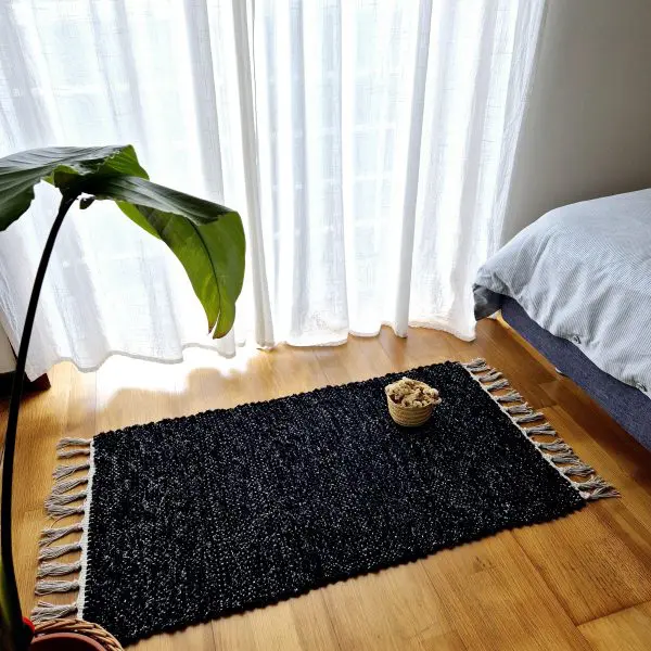 Small Black Silver Glitter Rug - 50x100cm - Traditional Rug