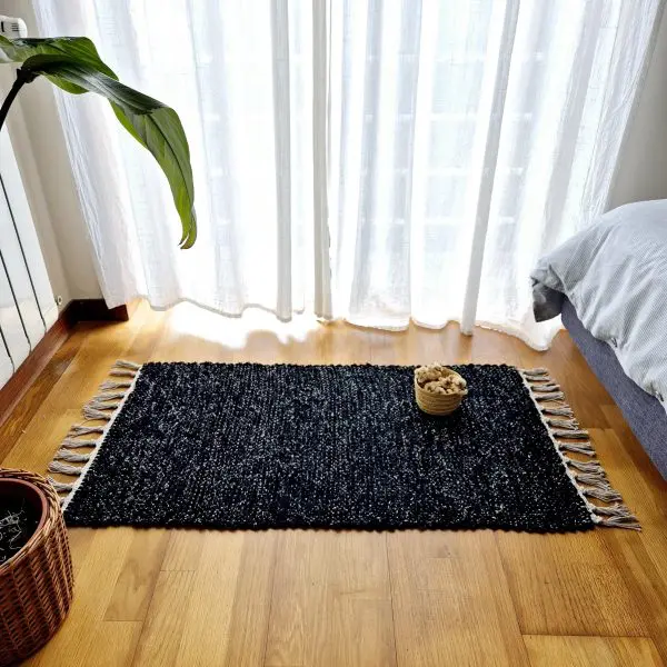 Small Black Silver Glitter Rug - 50x100cm - Traditional Rug