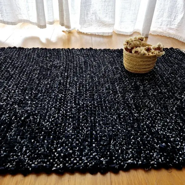 Small Black Silver Glitter Rug - 50x100cm - Traditional Rug