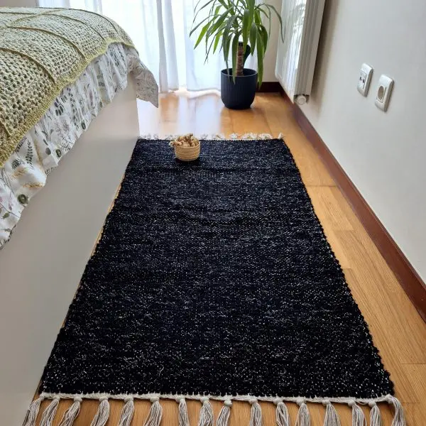 Medium Black Silver Glitter Rug - 70x140cm - Traditional Rug