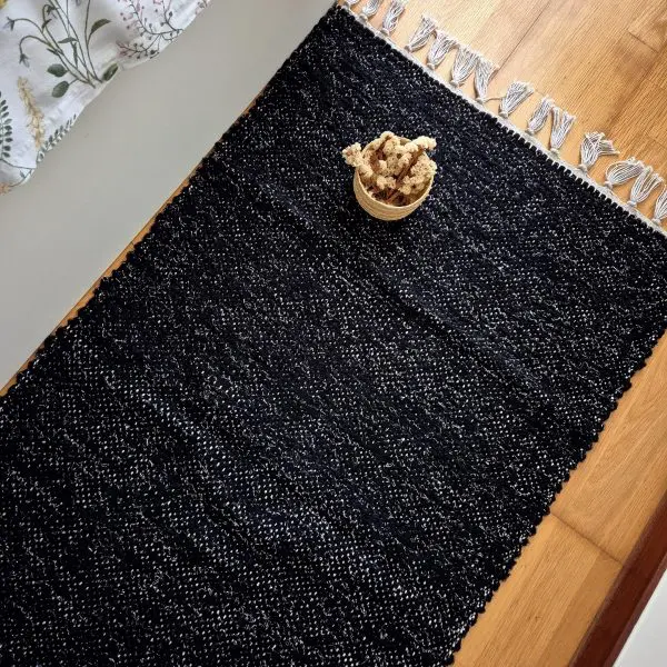 Medium Black Silver Glitter Rug - 70x140cm - Traditional Rug