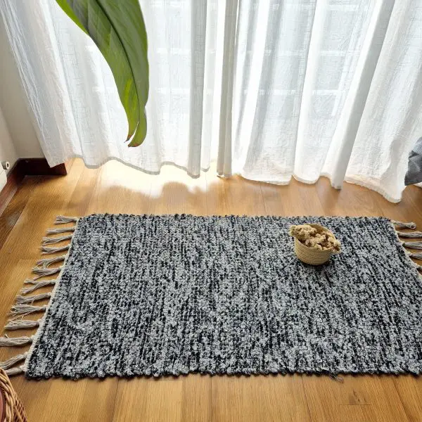 Small Black Grey Silver Glitter Rug - 50x100cm - Traditional Rug