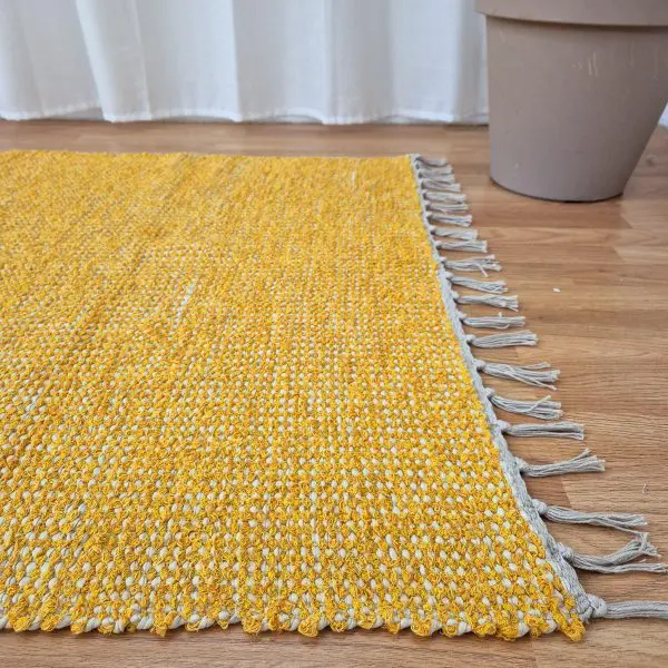 Large Mustard Yellow Cream Rug - 100x150cm - Traditional Rug