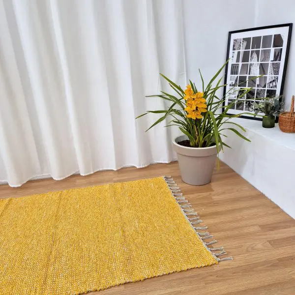 Large Mustard Yellow Cream Rug - 100x150cm - Traditional Rug
