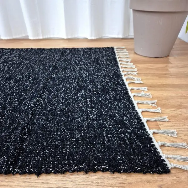 Large Black Silver Glitter Rug - 100x150cm - Traditional Rug