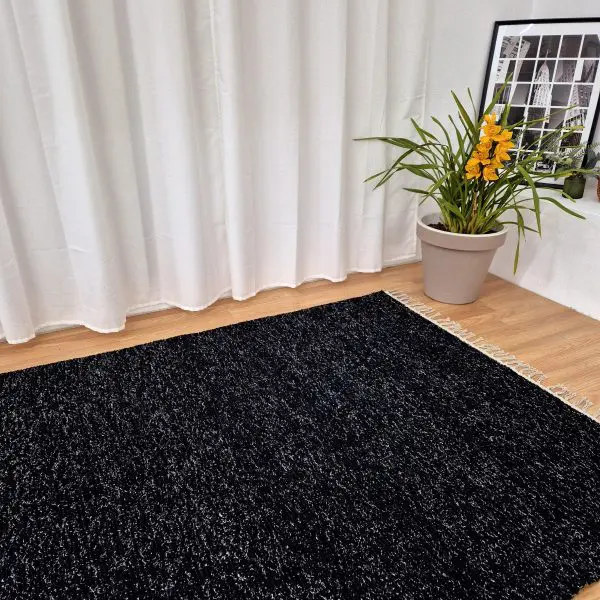 Large Black Silver Glitter Rug - 150x200cm - Traditional Rug