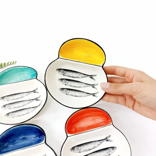 Ceramic Olive Plate With Sardines Design